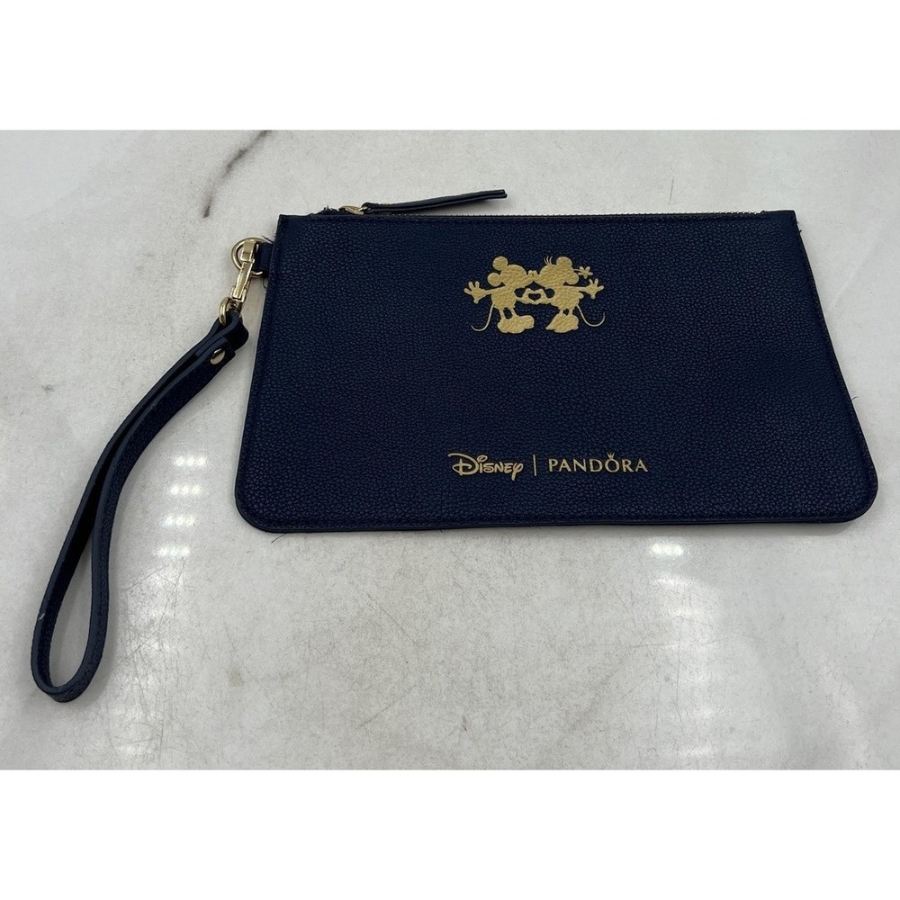 Disney x Pandora Wristlet Navy Blue Mickey Minnie Mouse Gold Clutch Bag